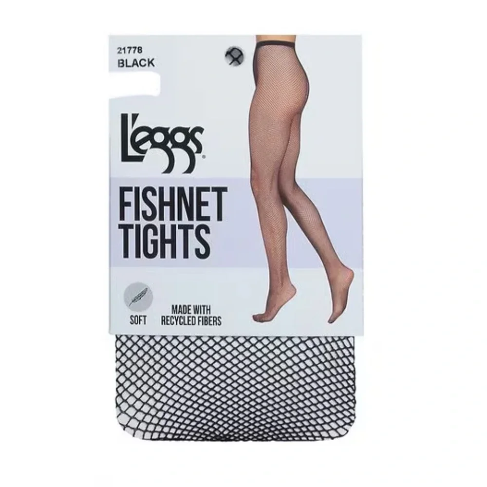 NWT L'eggs Fishnet Sheer Black Tights, S/M, 1.0 pr